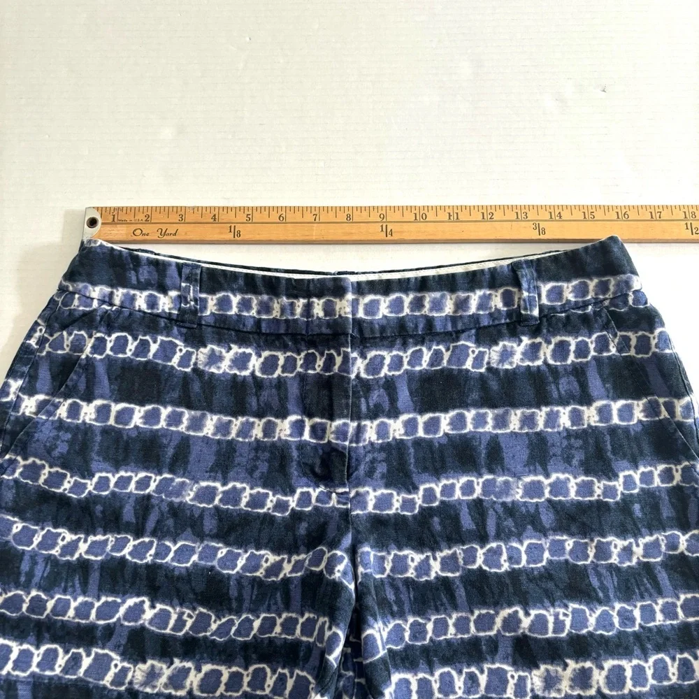 J.Crew Linen Blend Blue White Tie Dye Chain 4.5” Shorts Pockets Women’s size 8‎